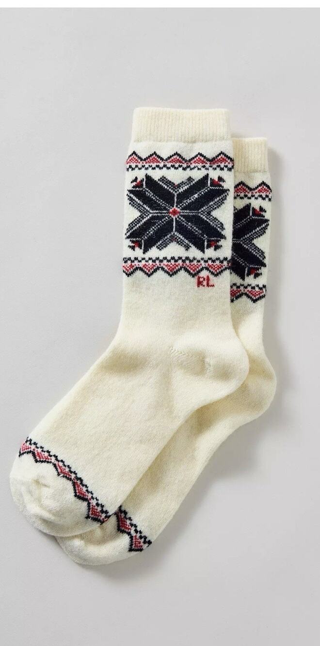 Polo Ralph Lauren Women’s Snowflake Border Crew Sock Ivory Wool Blend